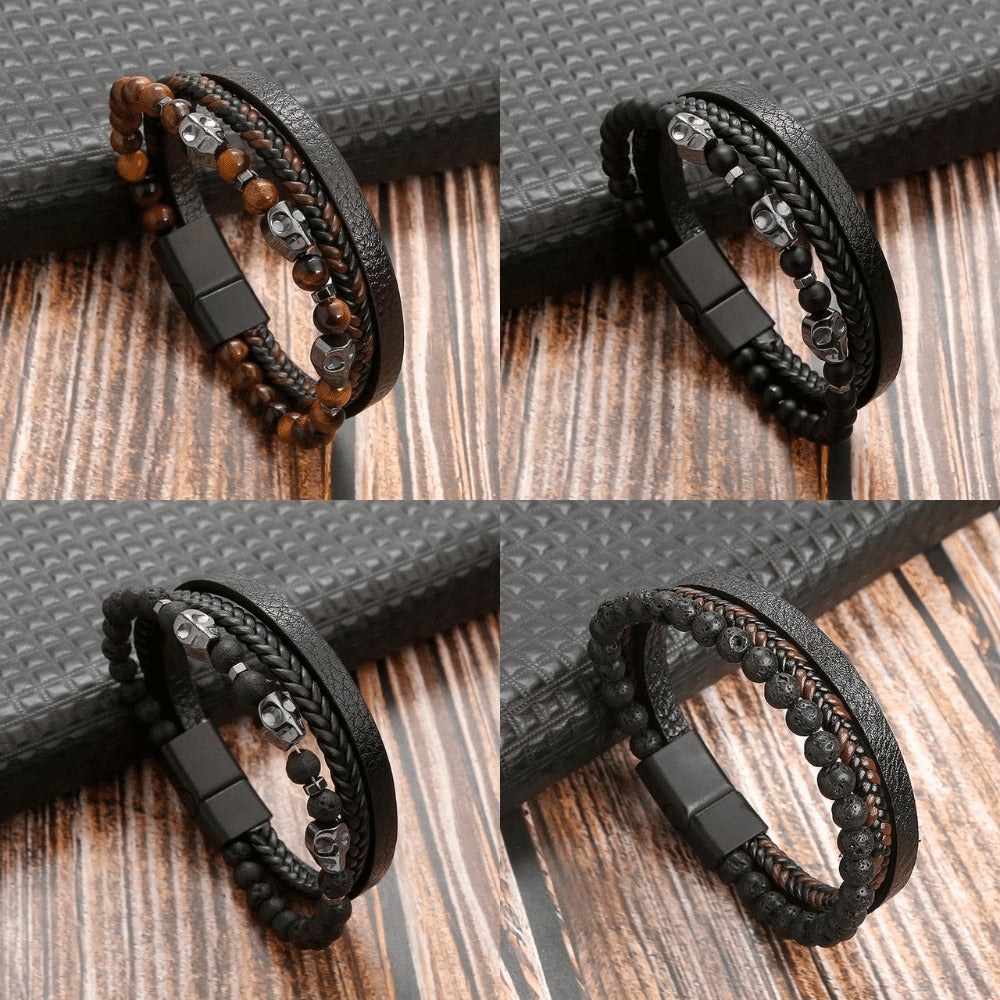 Hochwertiges Lederarmband für Männer - Stilvolles Bling mit Edelsteinen und Charms