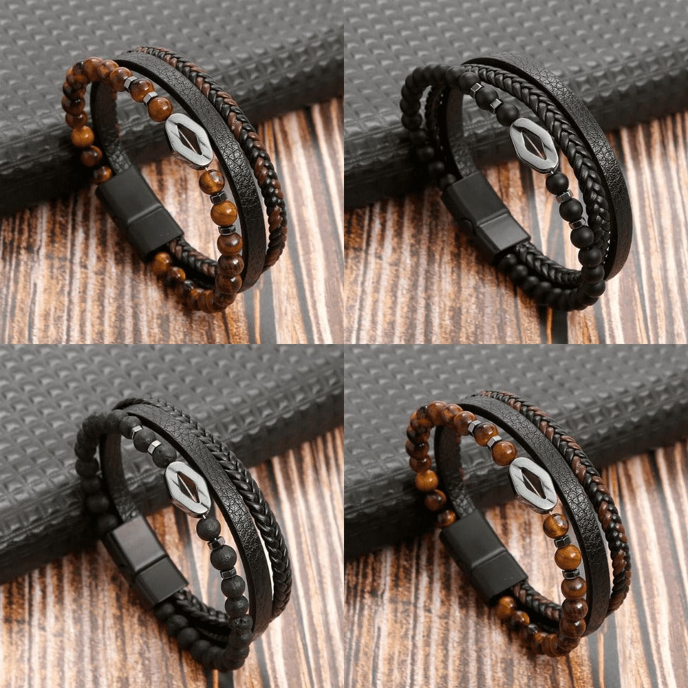 Hochwertiges Lederarmband für Männer - Stilvolles Bling mit Edelsteinen und Charms