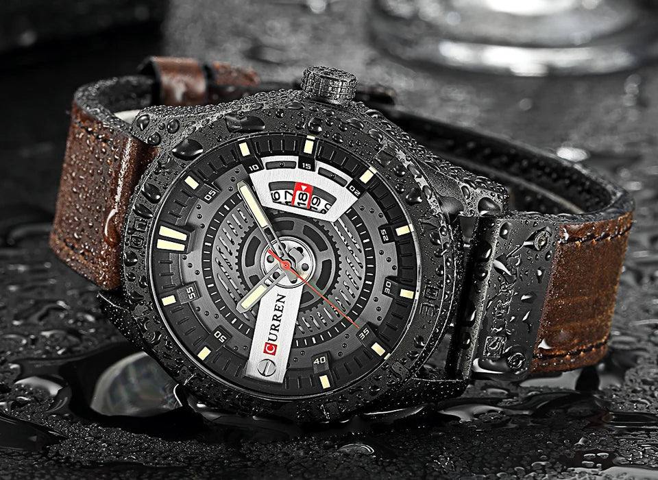 Schwarze Edelstahl-Uhr mit Lederband | Boreal