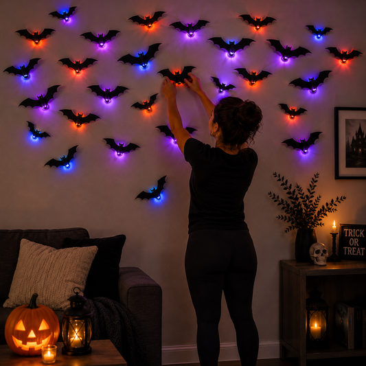 LED Glowing Halloween Bat Wall Decor Set