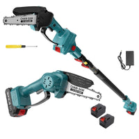 Chainsaw and pole saw with 2 batteries