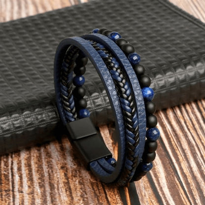 Hochwertiges Lederarmband für Männer - Stilvolles Bling mit Edelsteinen und Charms