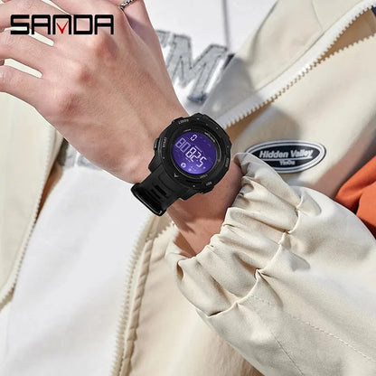 Sanda marca relógios masculinos esportes pedômetro calorias 50m à prova dwaterproof água led relógio digital militar relógio de pulso relogio masculino 2145