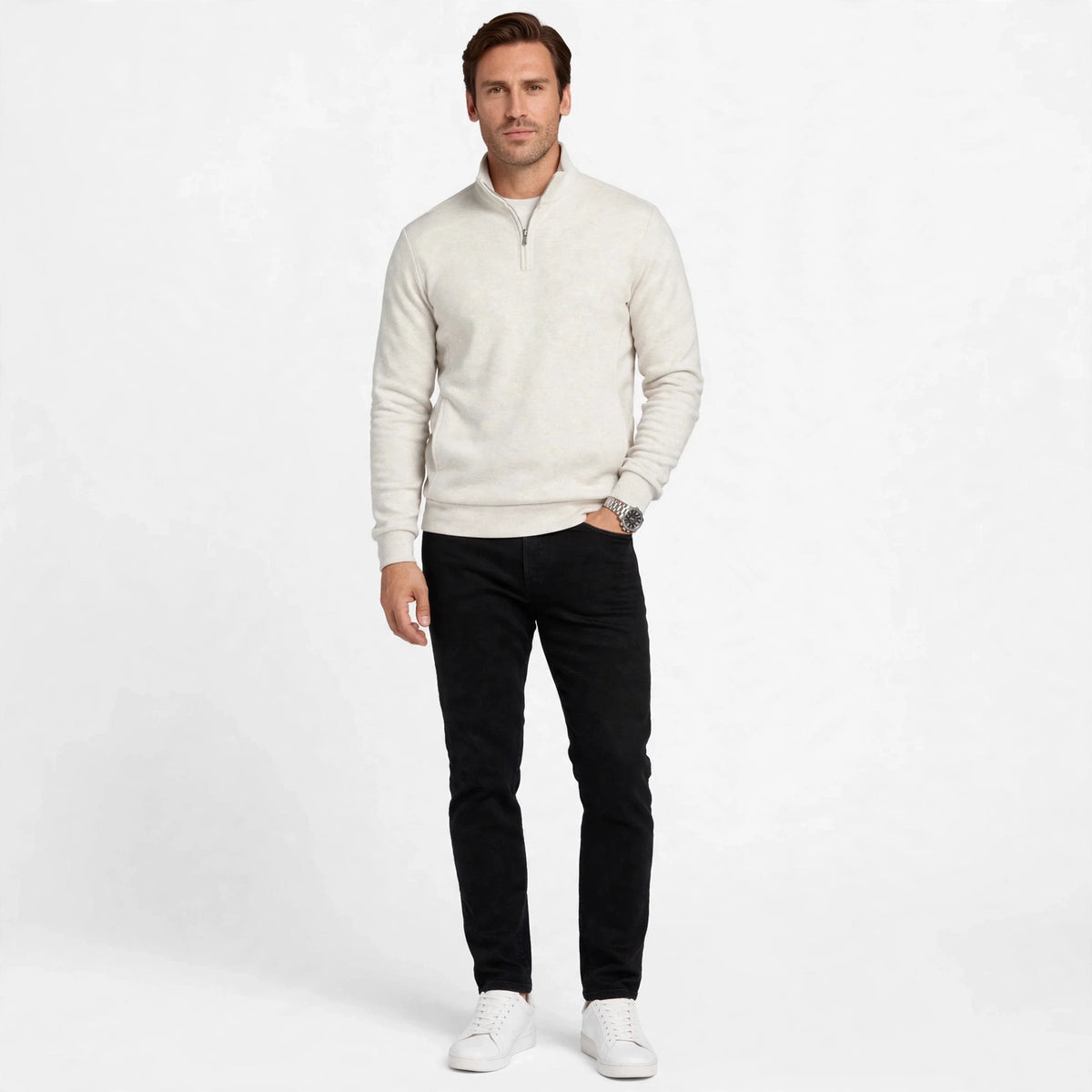 Burgunderroter Pullover mit Reißverschluss