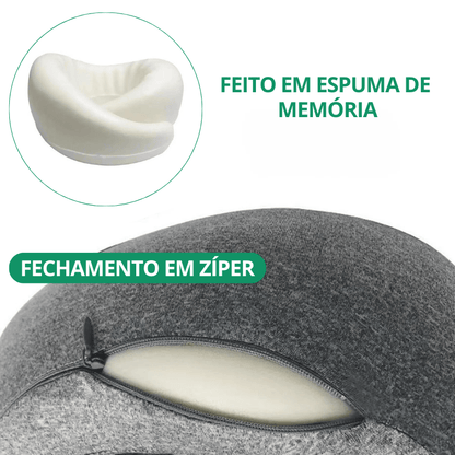 Almofada de Pescoço Ergonômica 360º – Espuma de Memória, Suporte Firme para Viagens
