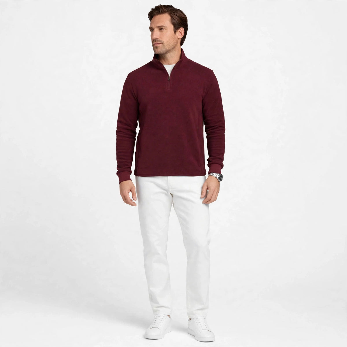 Burgunderroter Pullover mit Reißverschluss